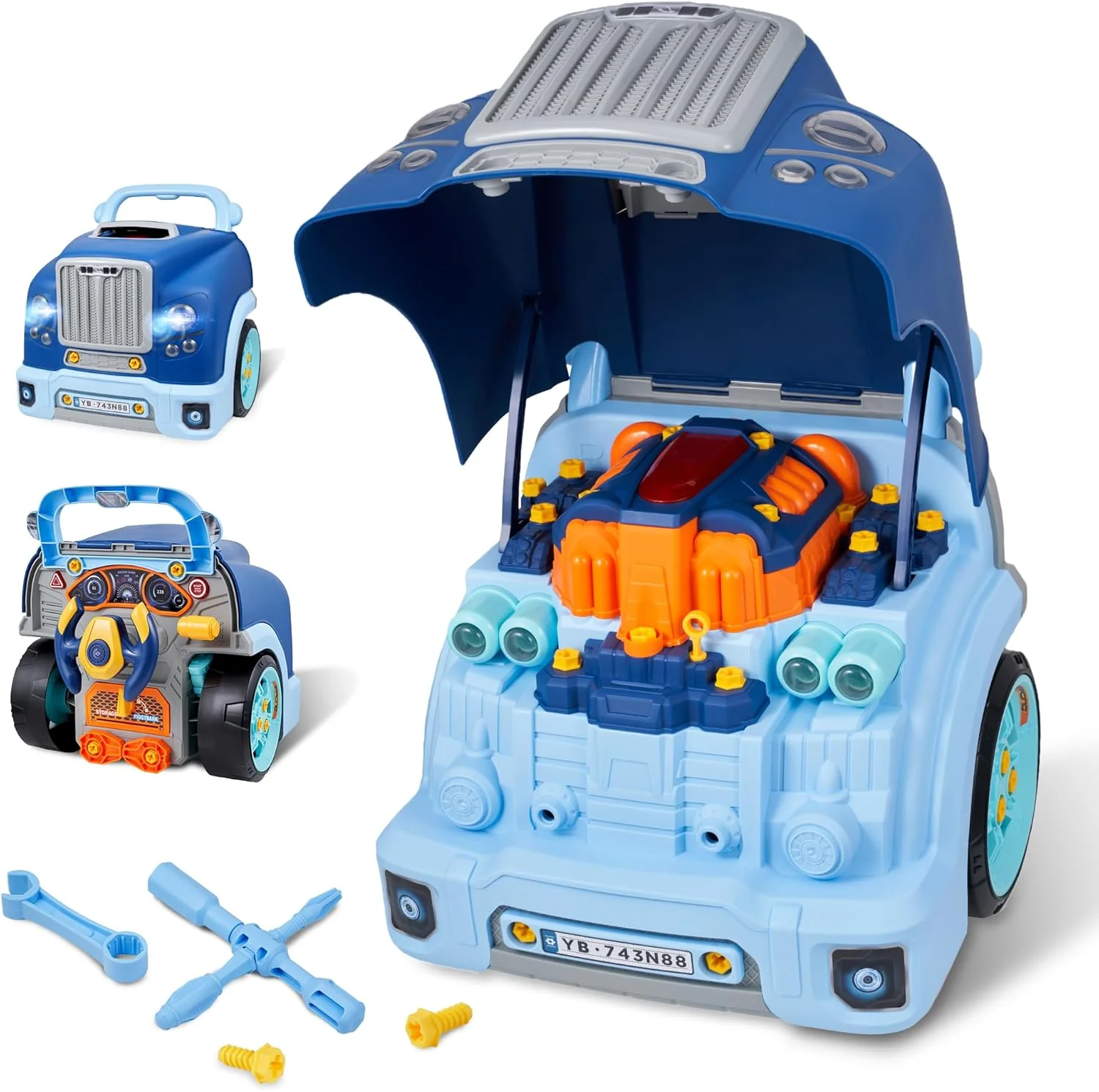Interactive Truck Engine Toy with Removable Parts - Lights, Sounds, and Fun for Young Mechanics -Unleash their Creativity and Motor Skills with this Truck Engine Toy- Ideal Gift for 3-5-Year-Old Boys