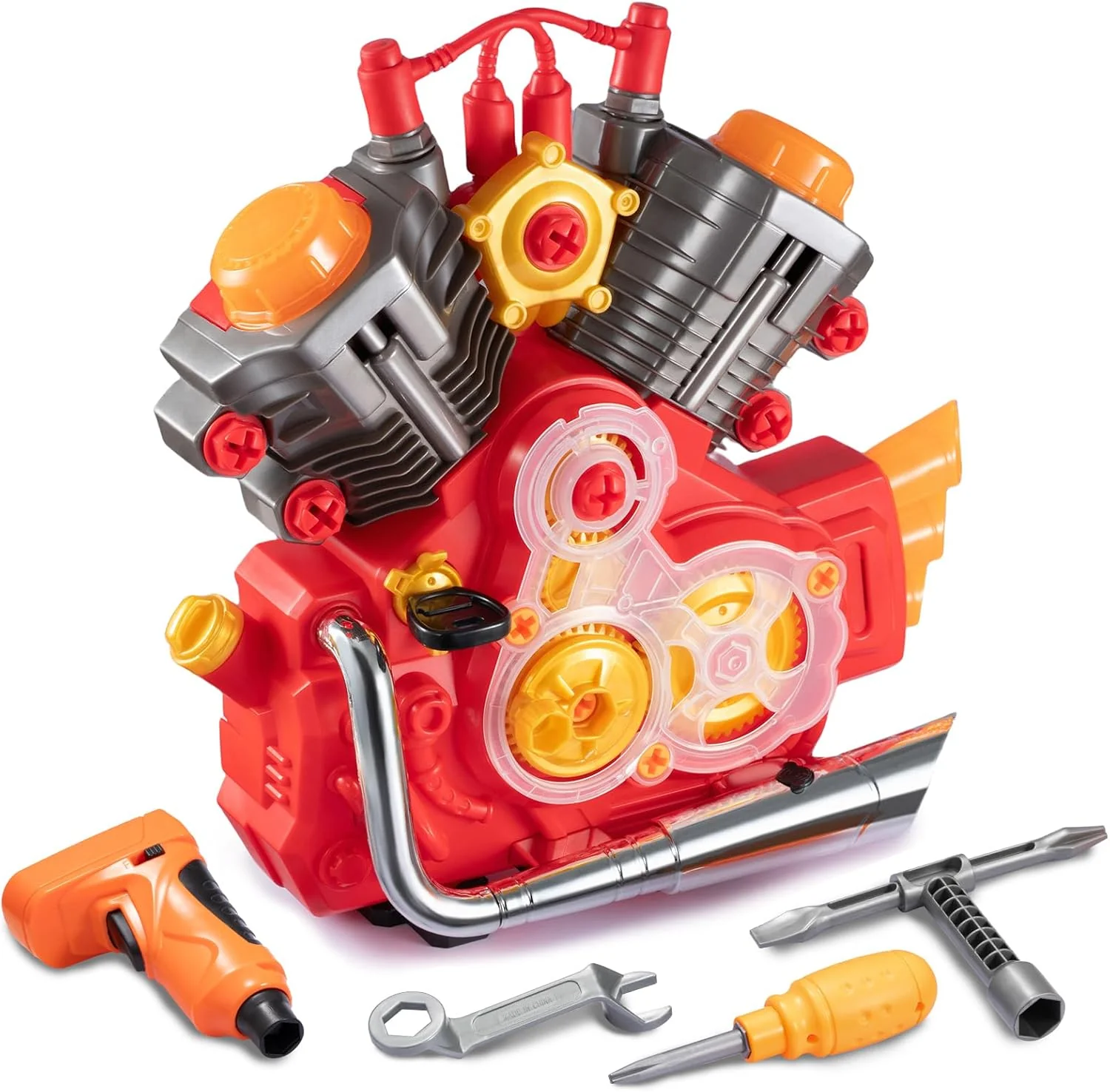 Engine Building Kit, Kids Mechanic Repair Set for Kids Motorcycle Engine，Take Apart Toys-42pc Playset，STEM Engine Model Kit Toy with Cool Lights&Sounds，Educational Toys for 3+ Year Old