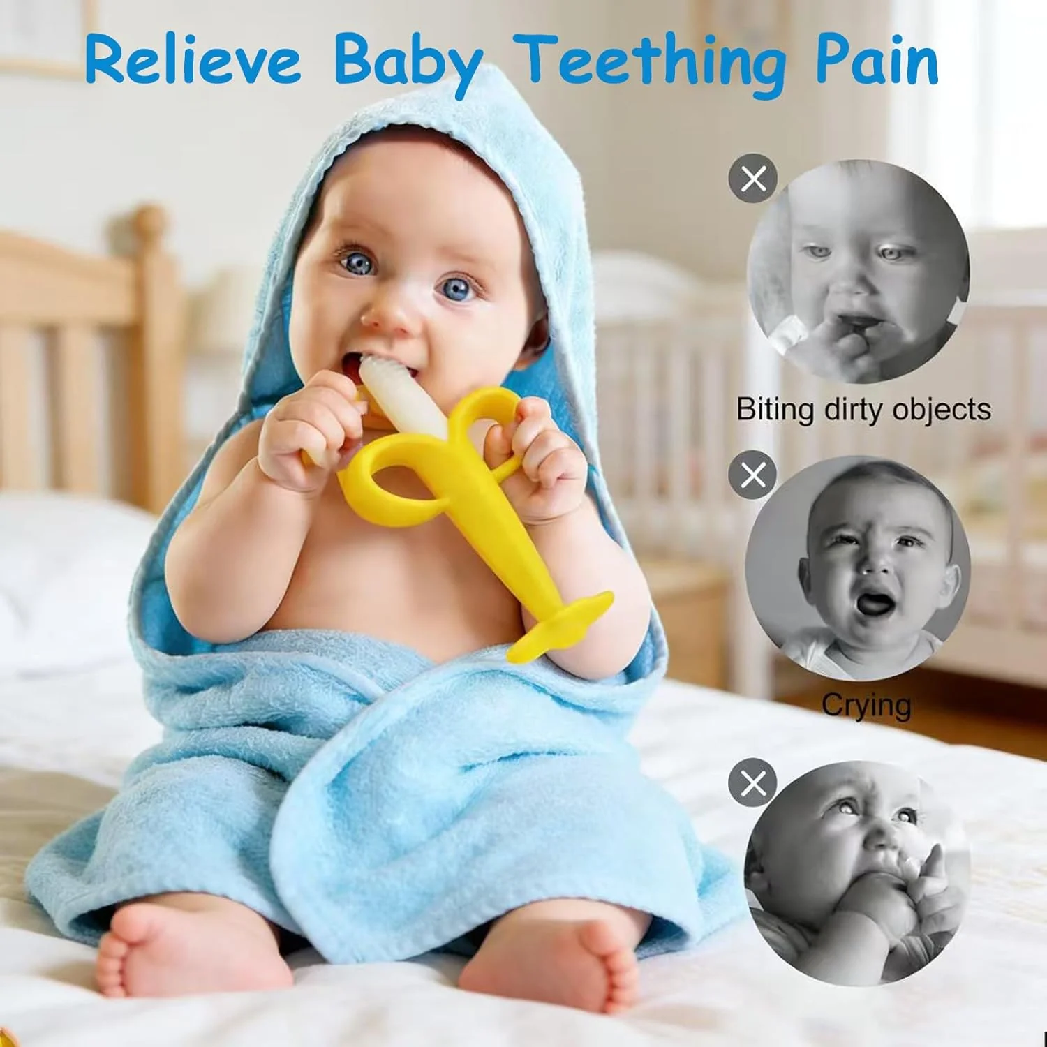 Baby Teething Toys 3-6 Months, Silicone Baby Teether Freezer BPA Free, Babies Teething Relief Sore Gums, Banana Toothbrush, Fruit Shape Giraffe Newborn Teether Gift for Infant Boy and Girl