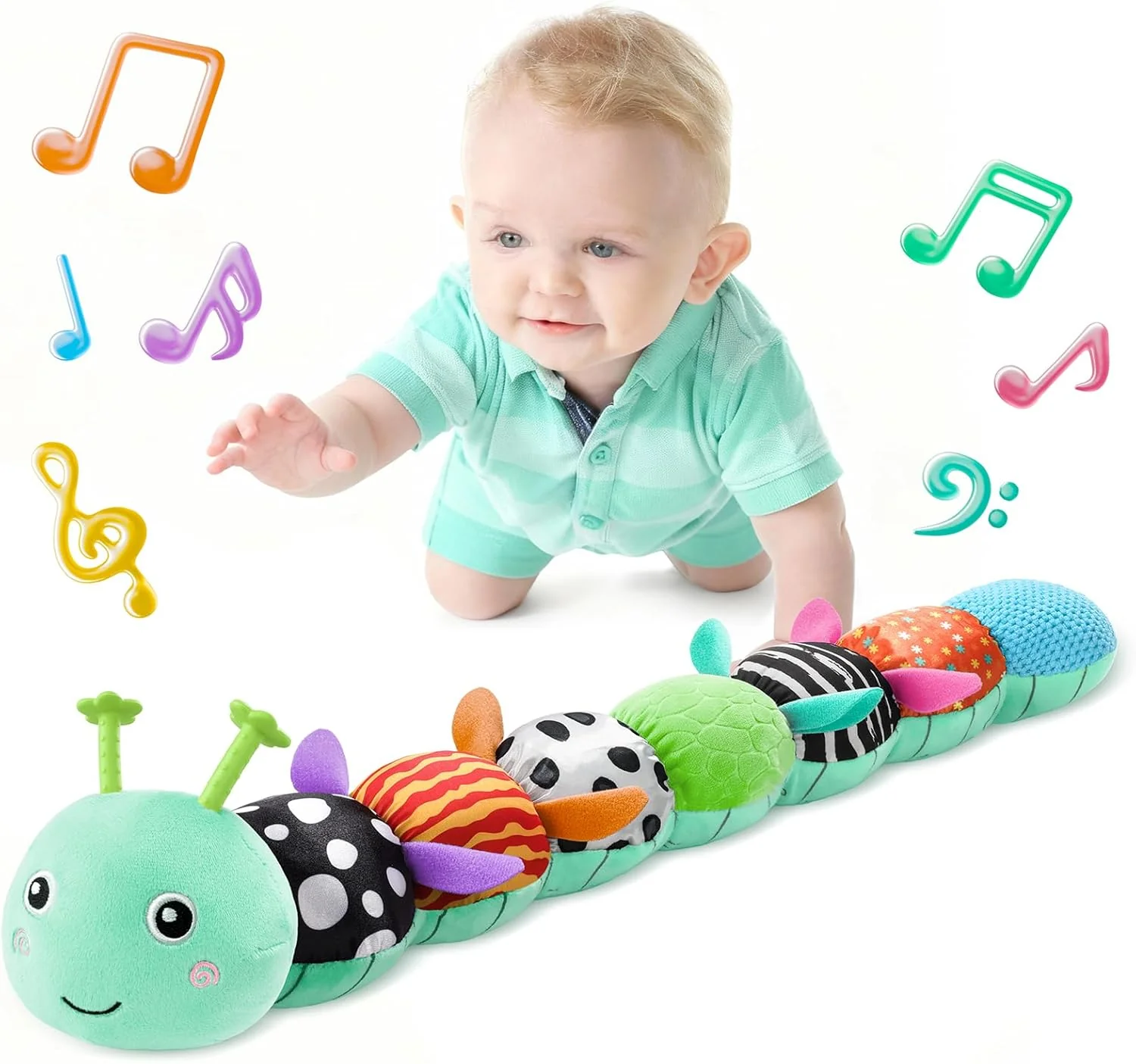 Baby Toys 6-12 Months Musical Caterpillar,Stuffed Animals Infant Toys 0-6 Months Sensory Toy with Ruler Design,Crinkle&Ring Bell,Baby Teething Toys for Tummy Time Boy Girl Gifts